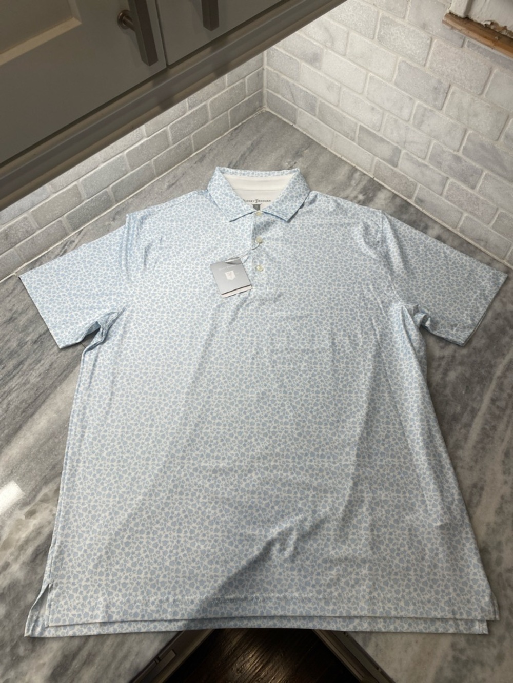 Hickey Freeman Light Blue Floral Stretch Polo